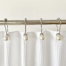 12 PCS Elegant Pearl Decorative Shower Curtain Rings Ivory Artifical Pearl
