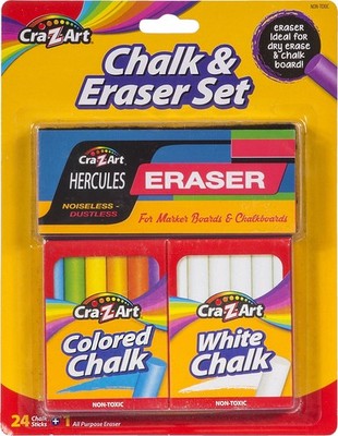CraZ Art 1087424 Chalk And Eraser Set, (12) White/(12) Assorted