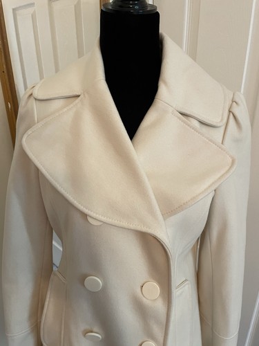 Guess Peacoat Ivory Small double Breasted Wool Blend Elegant Minimalist - Picture 2 of 12