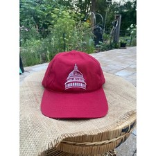 US Capitol Building Embroidered Dad Hat Red Adjustable Baseball Cap Made in USA