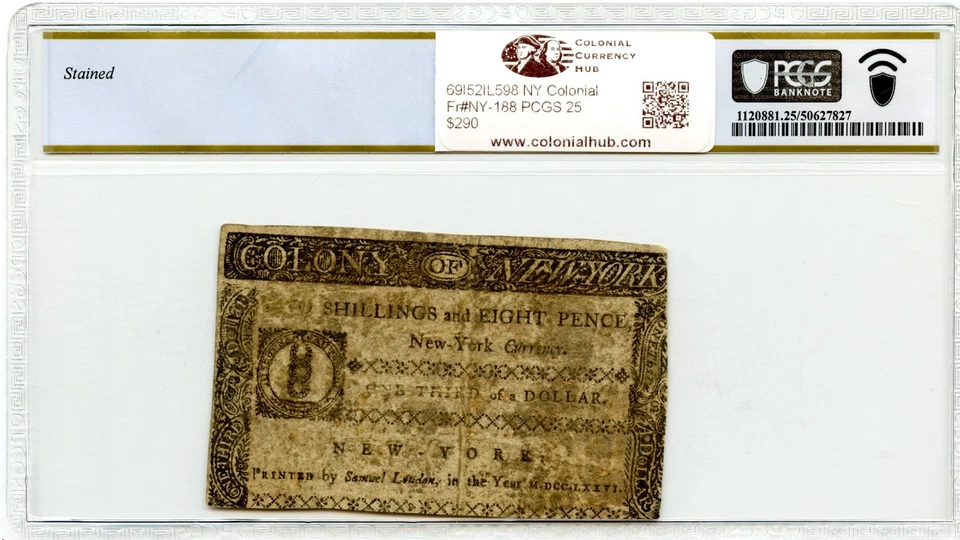 New York Colonial Note Fr#NY-188 March 5, 1776 $1/3 PCGS VF-25 - Image 2 of 2