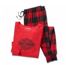Harley Davidson Women's Bar  Shield Long Sleeve Pajama Set Red 96162-25VW