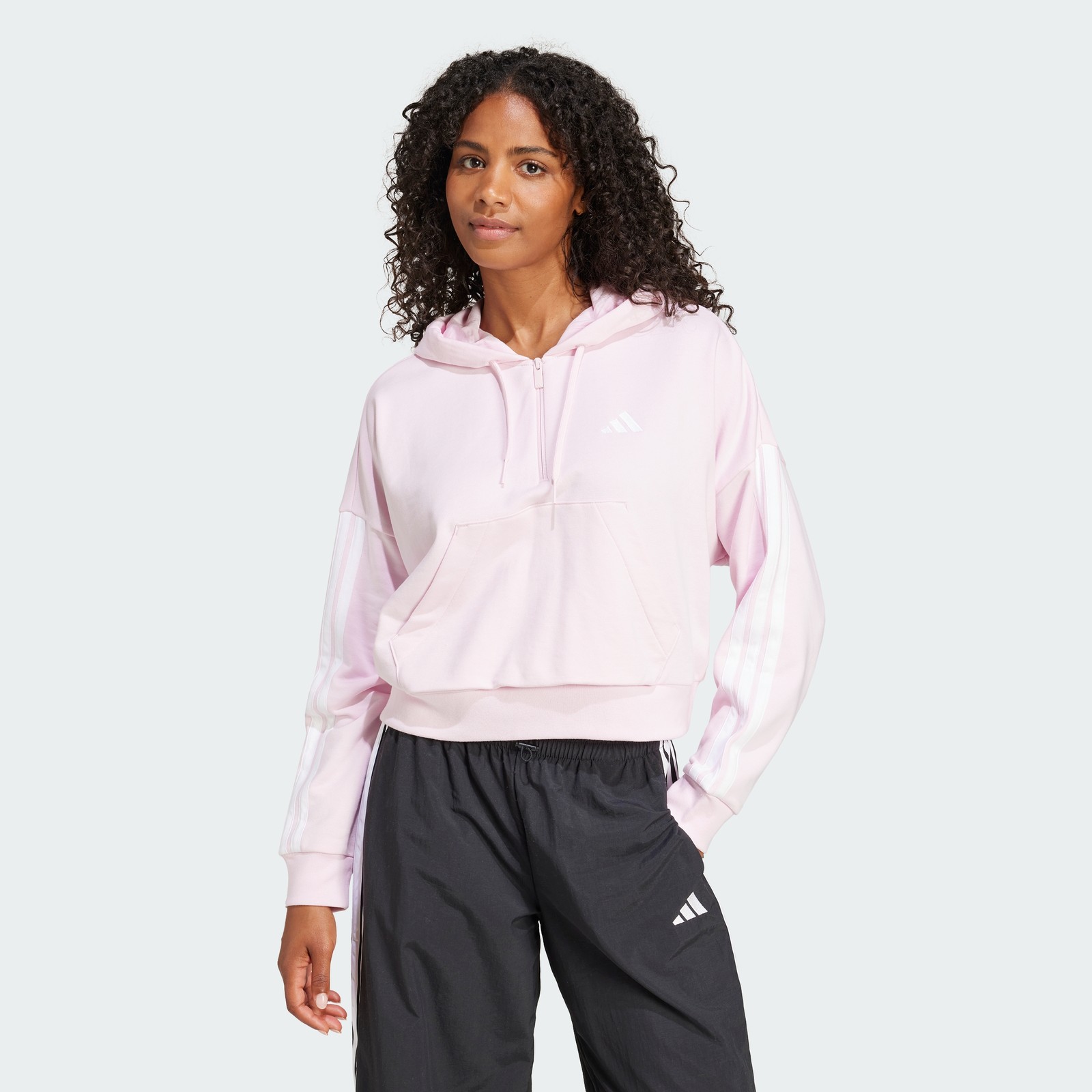 adidas women Essentials 3-Stripes French Terry Quarter-Zip Hoodie