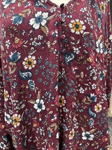 VTG Lane Bryant Women’s Sz 26/28 Burgundy Floral Boho Peasant Flowy Top Blouse - Picture 3 of 18