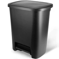 Hefty 20.4 Gallon Kitchen Trash Can, Step Pedal Lid, Black