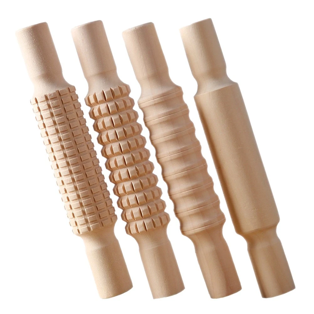 Herramienta de impresión de textura de cerámica beige duradero rodillo de arcilla de madera natural