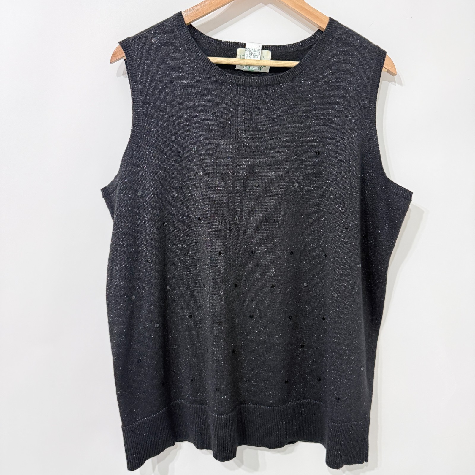 Quacker Factory Shimmery Sleeveless Sweater Size 1X Black Sequins Sparkle Event
