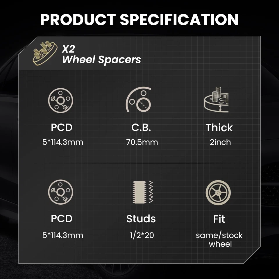 (2) 2" Hubcentric 5x4.5 5x114.3 Wheel Spacers for 1955-1967 Ford Fairlane - Image 2 of 4