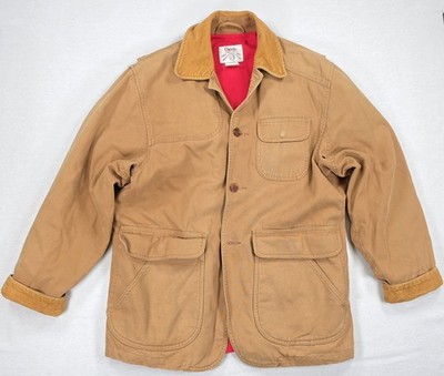 Vintage Orvis Chore Coat Tan Canvas Hunting Barn Jacket Cord Collar Mens Small