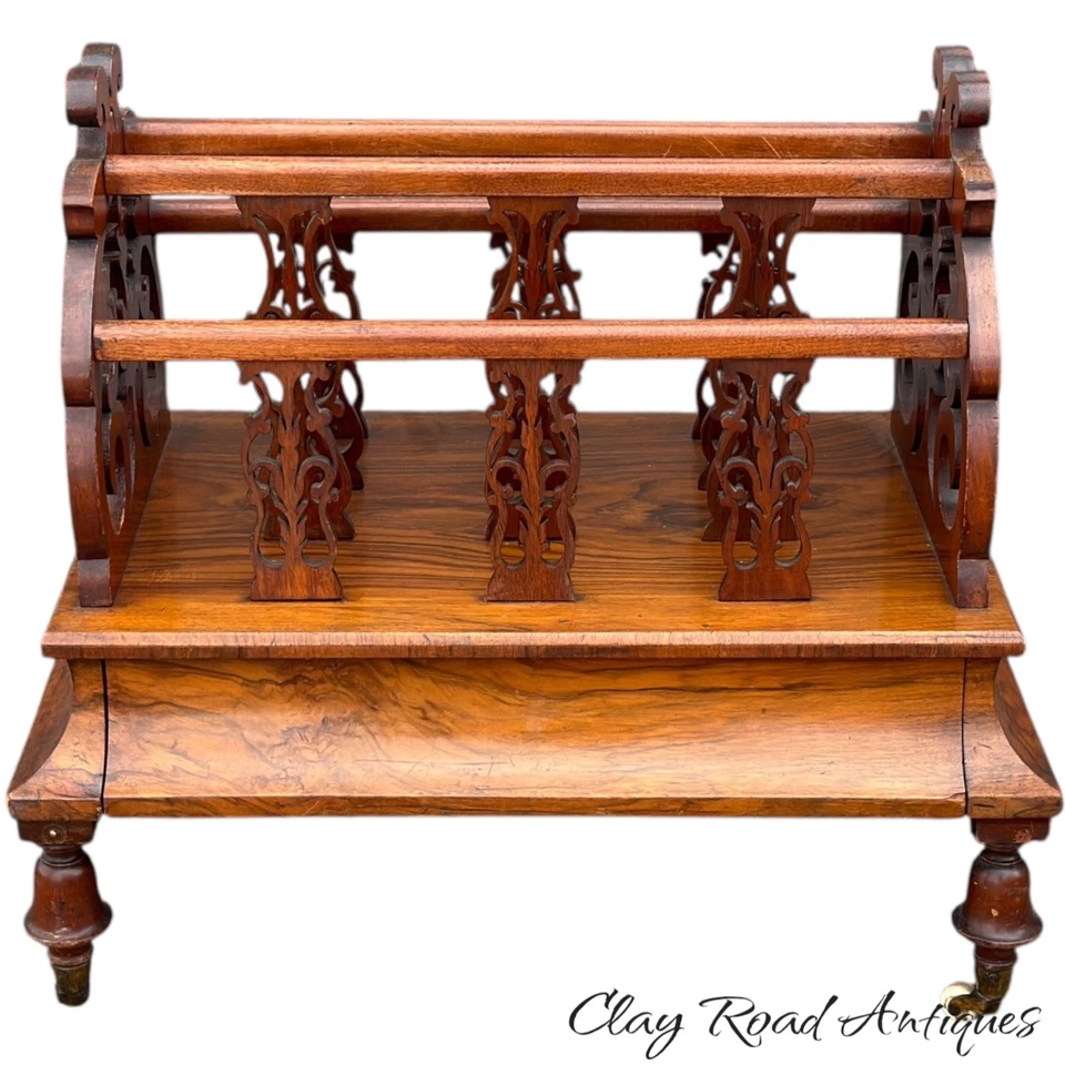 Antique Victorian rosewood Canterbury magazine rack rosewood & burled elm 1870 - Image 3 of 4