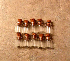 Lot of 10 Mini Corked Clear Glass Bottles For Crafting 3/4" H x 7/16" W NWOT E 