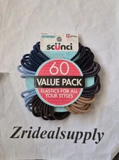 SCUNCI NO DAMAGE ELASTICS FOR ALL YOUR STYLES BLUE TAN BLACK 60ct  