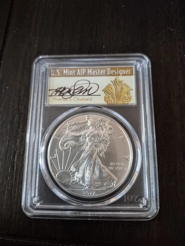 2017-(W) SILVER EAGLE PCGS MS70 CLEVELAND SIGNED Burnished First Day Of Issue