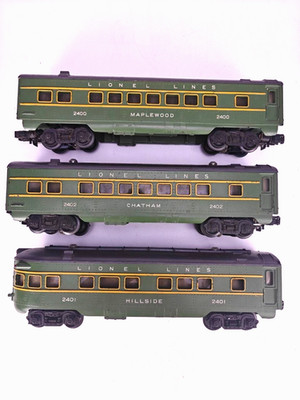 Vintage Lionel 2400 2401 2402 O-27 Green Streamliner Passenger Cars Lot 3
