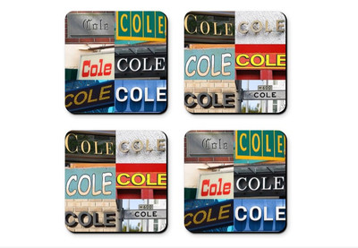 Personalized Coasters featuring the name COLE in photos of signs - Set of 4 