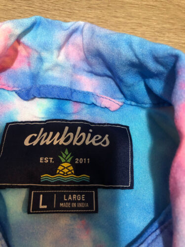 Chubbies Tropical Hawaiian Button Up Aloha Shirt Colorful Tye-Dye Large L Rayon - Bild 8 von 9