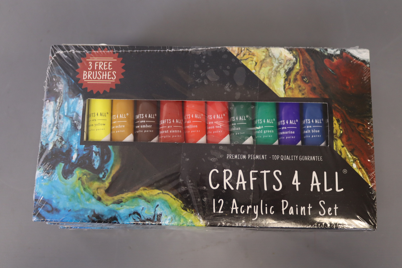 Acrylic Paint Set for Adults and Kids - 12 Pack of 12mL Paints with 3 Art Brushe