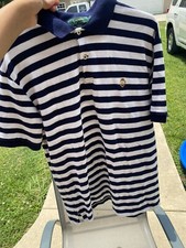 Vintage Polo Ralph Lauren Polo Shirt Size M Striped Cookie Crest Blue White