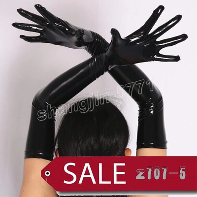 Women Latex Opera Gloves Patent Leather Wet Look Arm Length Gloves Evening Dress