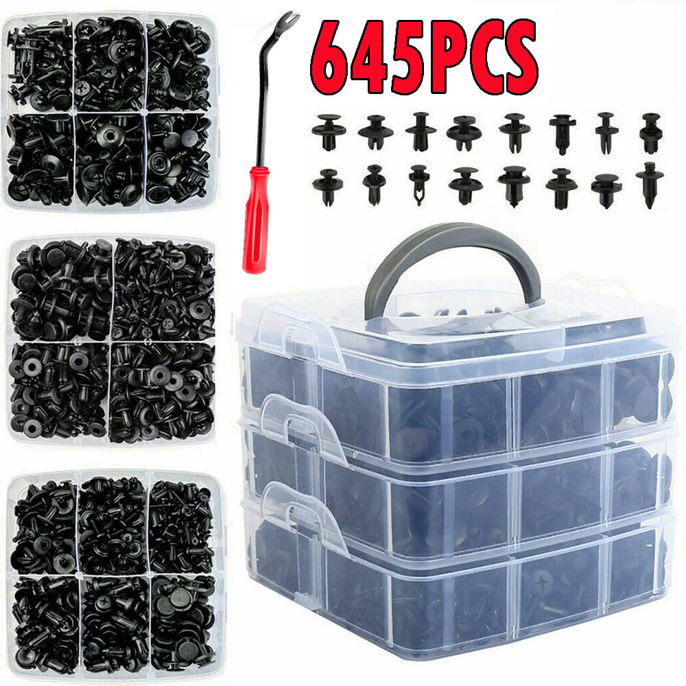 645Pcs Plastic Fender Fastener Rivets Bumper Push Clips Pin With Remover Tool