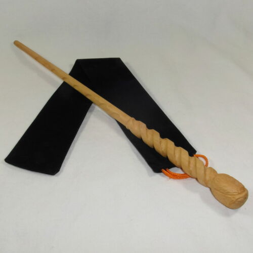 15" Hand Carved Mahogany Wood Crouch Jr. Wizard Magic Wicca Wand w/ Velvet Bag - Picture 1 of 10