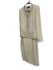Donna Morgan Womens Beige 2 Piece Set Embellished Jacket Skirt Sizes 8 10