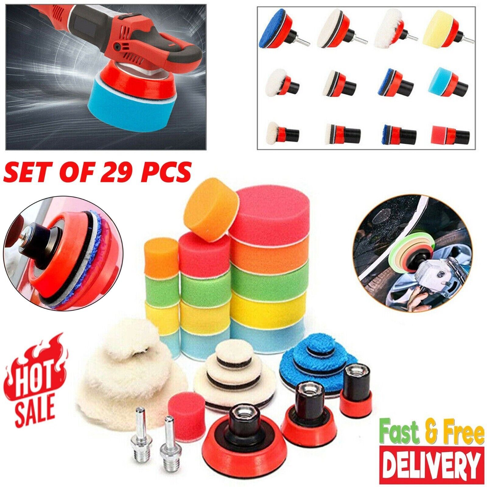 29 Pcs Polishing Pads Sponge Mop Buffing Kit Car Wheel Polisher Drill