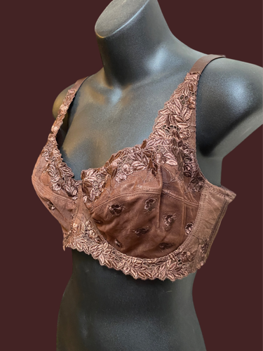 Carnival Full Figure Floral Sheer Lace Embroidered Bra Brown Underwire 38D - Picture 2 of 5