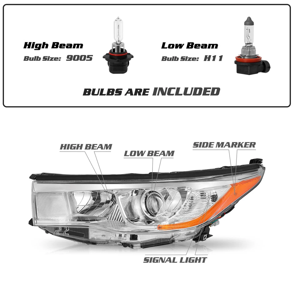 Conjunto de faros halógenos para Toyota Highlander 2014 2015 2016 par de faros Foto 2 de 4