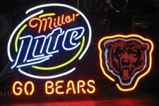 US STOCK Miller Lite Beer Chicago Bears Go Bears 20"x16" Neon Sign Lamp Light