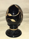FENTON EGG VINTAGE HAND PAINTED BLACK GOLD LEAVES B CUMBERLEDGE