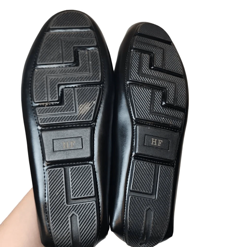 Henry Ferrera 黑色乐福鞋男式 11 码人造皮革鞋面 EC 侧面拼字 — 第 2/4 张图片