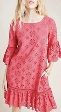 Anthropologie Dani Lace Tunic Super Eyelet Raspberry Pink Cotton Dress Size 6