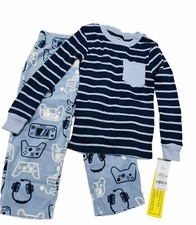 Carter's Toddler Boy's 2 Piece Pajamas, Fleece  Cotton, Blue Stripe Gaming 4