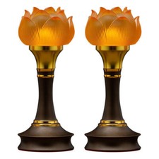 Pair LED Lamp Yellow Color Light Buddha Shine Table Altar Zen Feng Shui Decor