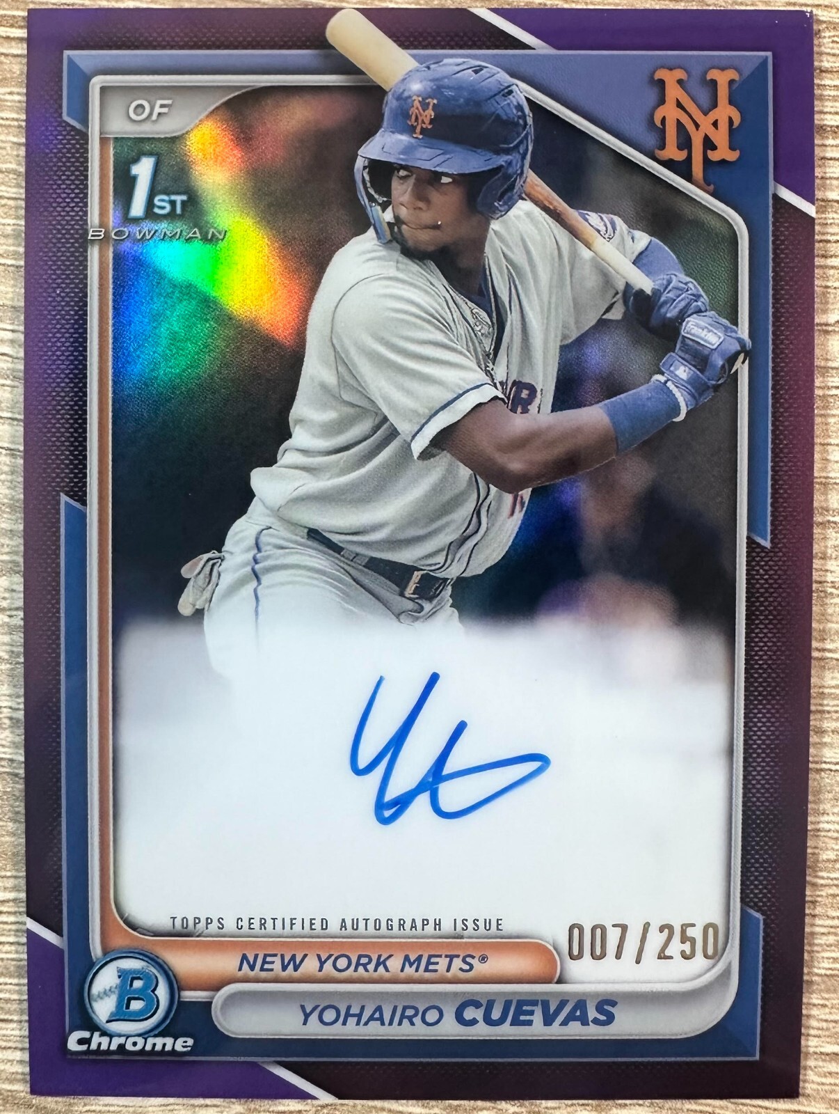 YOHAIRO CUEVAS 2024 1ST BOWMAN CHROME PURPLE REFRACTOR AUTO! #007/250! #CPA-YCU