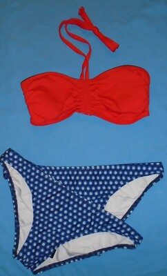 Next Bandeau Bikini Set red halter & 2 x tile print briefs Size 8 New Tags BNWT