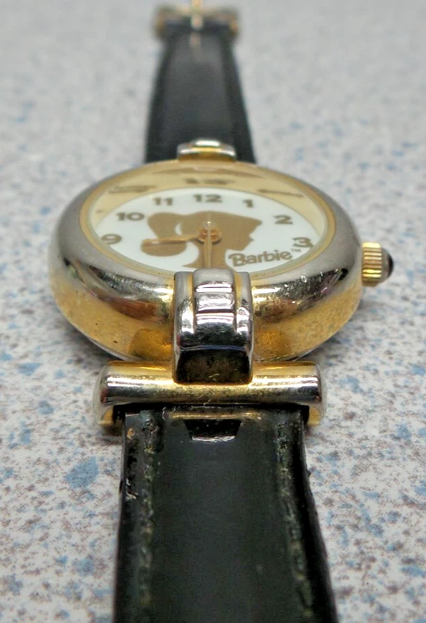 Reloj reliquia Barbie vintage charol negro, placa frontal de ópalo, 1995 CR. Japón Foto 4 de 4