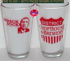 2009 BARACK OBAMA BOCK BEER GLASS DISTRICT CHOP-HOUSE MICRO BREWERY PRESIDENT DC