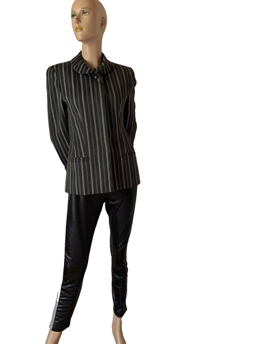 gestreift Tweed Blazer Louis Fèraud grau weiß Schurwolle art deco vintage 38 40 - Bild 4 von 11