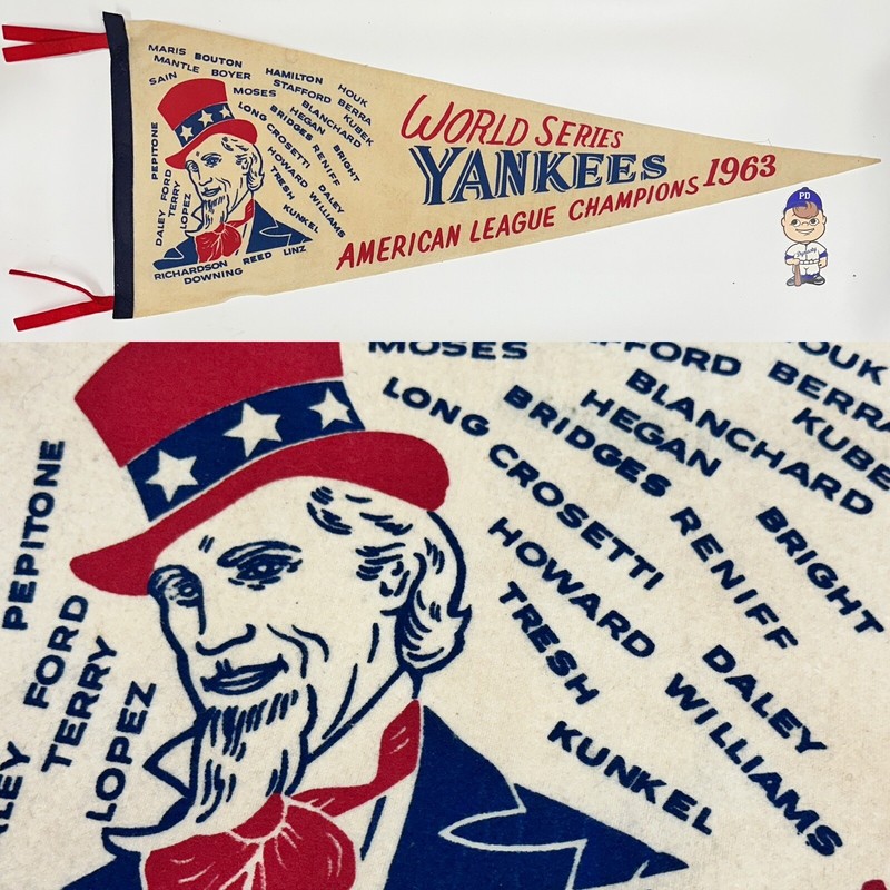 1963 NY New York Yankees Vintage Pennant MLB Baseball 12x30 Inch Mickey Mantle