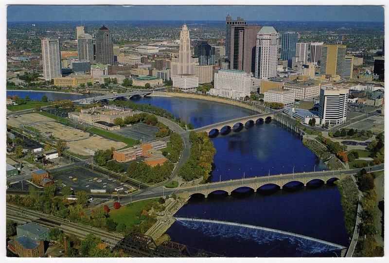 Postcard: Aerial view of downtown Columbus, Ohio, looking northeast