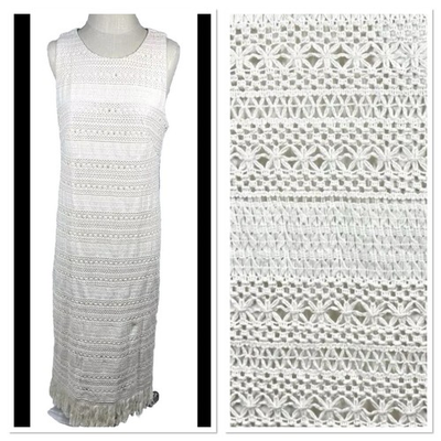#ad Crochet Boho Maxi Dress Size 12 Ivory Cottage Core Sleeveless Peasant Festival $20.00