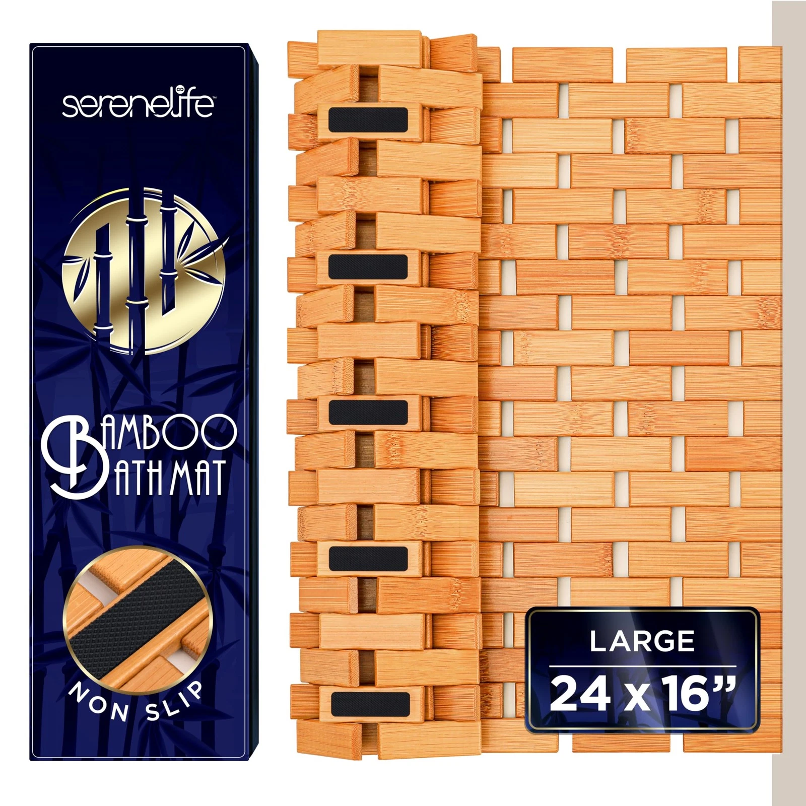 SereneLife Bamboo Bath Mat - Thumbnail 2