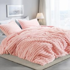 Cuddly Ribbed Fluffy Comforter Set Queen, Super-Soft Pink Full/Queen Blush Pink