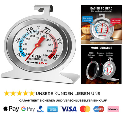 Backofenthermometer Edelstahl Analog Zifferblatt Groß 50-300 C