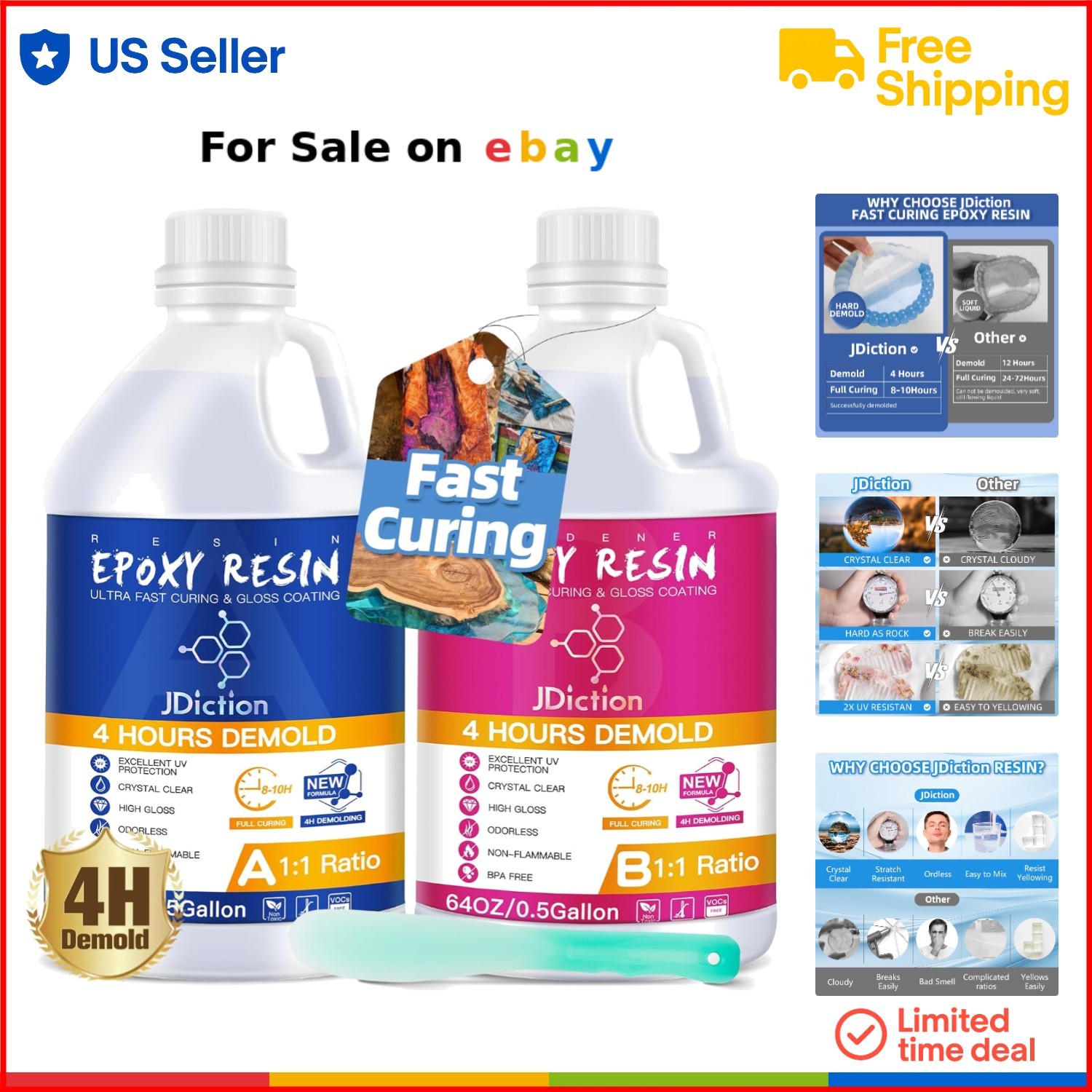 1 Gallon Fast-Cure Bubble-Free Clear Epoxy Resin for Art Jewelry Crafting
