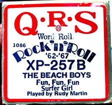 QRS Word Roll THE BEACH BOYS Fun Fun Fun & Surfer Girl XP-257B Player Piano Roll