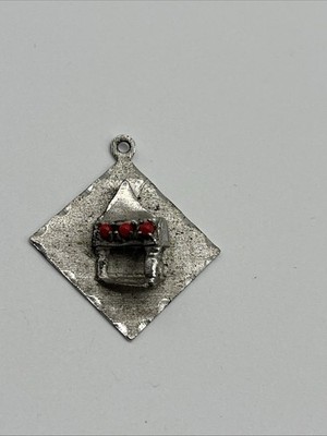 Vintage Sterling Silver GRAND PIANO Charm for Charm Bracelet NO BALE Red Stones