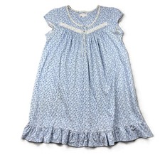 Eileen West Women Cotton Nightgown Short Sleeve Lace Floral Blue Medium L211